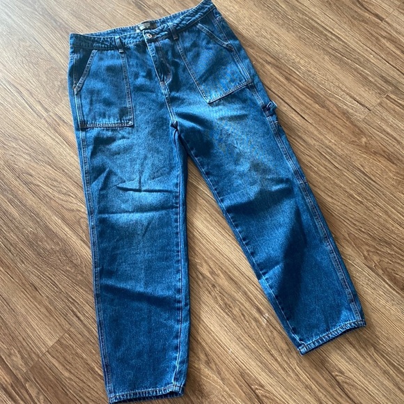 MONKEY RIDE Blue High Rise carpenter Mom Jeans Fit Women's Sz 15 cargo gorpcore - Picture 1 of 8